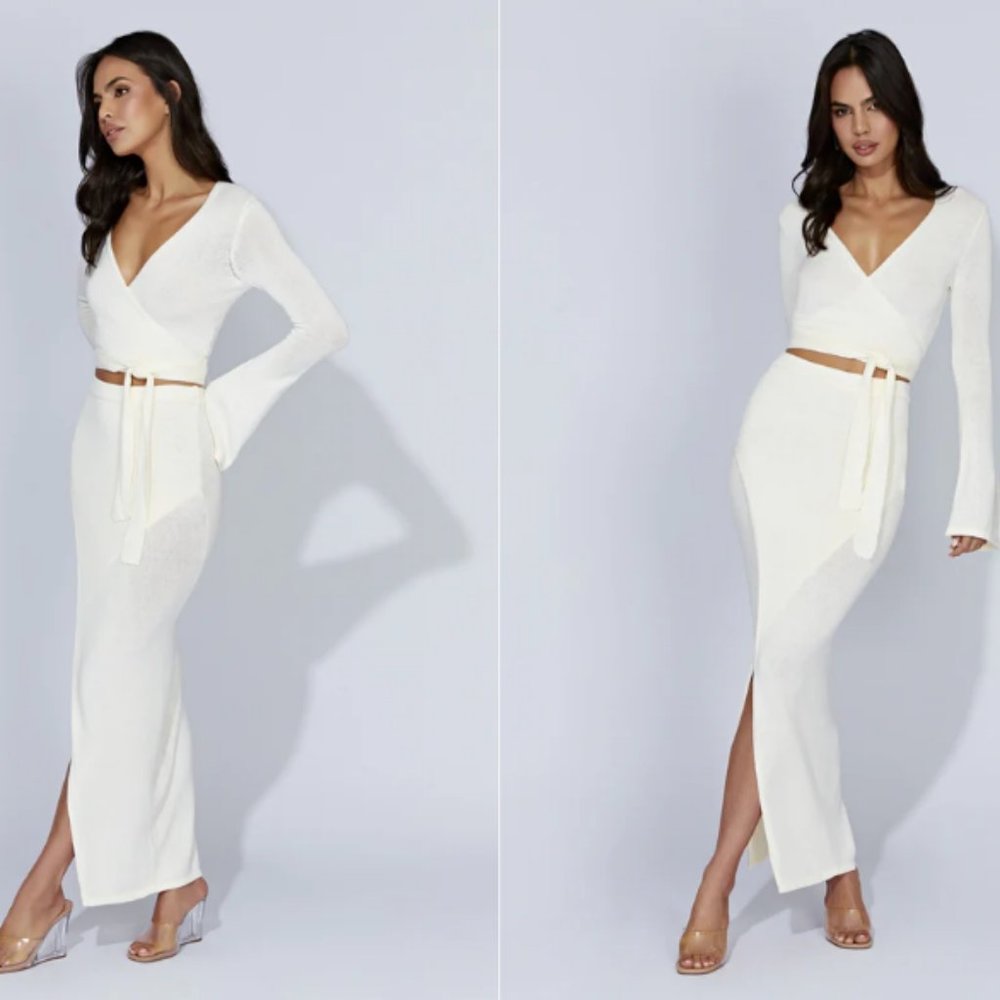 Knit Split Maxi Skirt - Off White (High Quality) Just the skirt